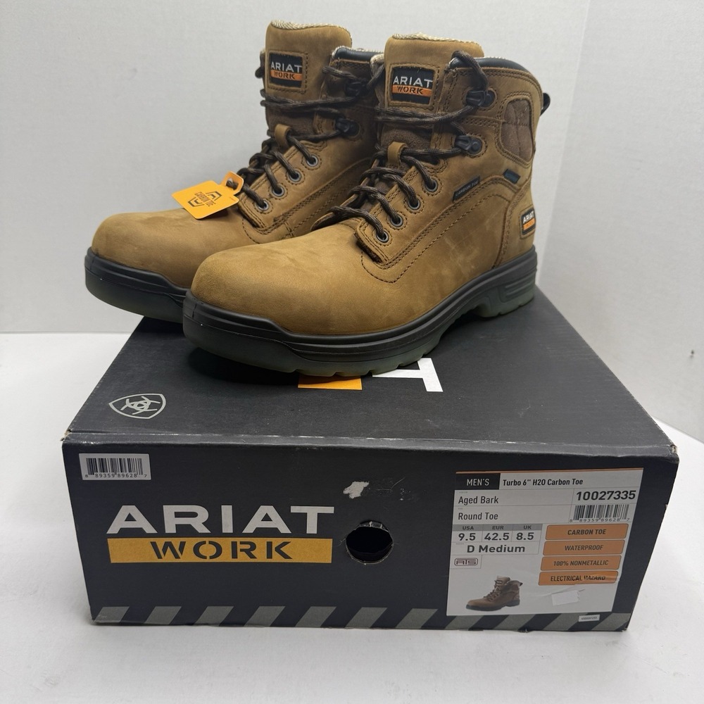 Ariat Turbo 6” H2O Carbon Toe Work Boots Men 9.5D Waterproof 10027335